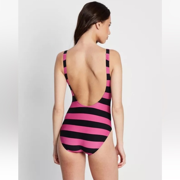 Michael Kors Zip Front One-Piece with Logo Zipper Pink and Black Stripes Size 6 - Picture 2 of 14